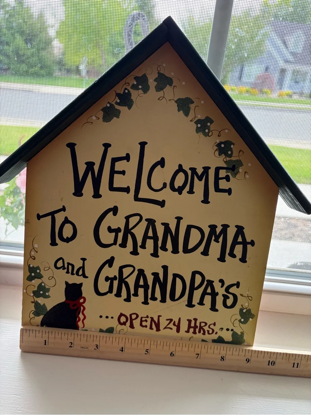 Welcome to Grandma and Grandpa's Decorative House Sign Yellow Green Wood